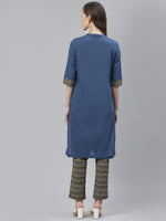 Thumbnail for Biba Women Blue & Olive Green Solid Kurta with Trousers - Distacart