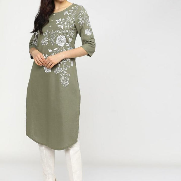 Maai Rayon Hand Printed Kurta Green - Distacart