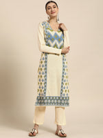 Thumbnail for Sangria Women Off White Ethnic Motifs Self Design Winter Kurta with Trousers - Distacart