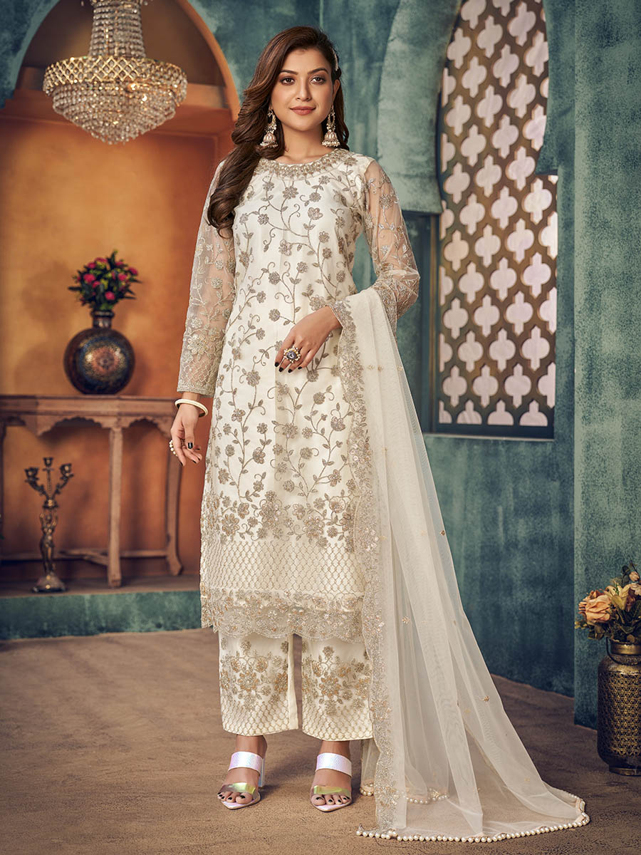 Myra Off White Heavy Embroidered Pant Style Suit - Distacart