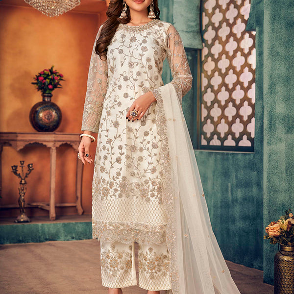 Myra Off White Heavy Embroidered Pant Style Suit - Distacart