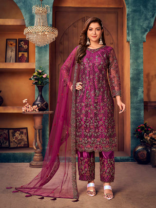 Myra Wine Heavy Embroidered Pant Style Suit - Distacart