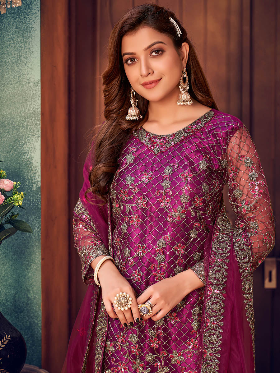 Myra Wine Heavy Embroidered Pant Style Suit - Distacart