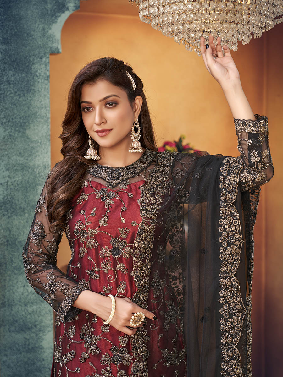 Myra Black Heavy Embroidered Pant Style Suit - Distacart