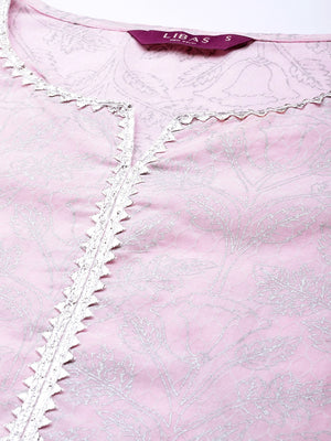 Libas Pink & Silver-Toned Ethnic Motifs Printed Gotta Patti Pastels Kurta - Distacart