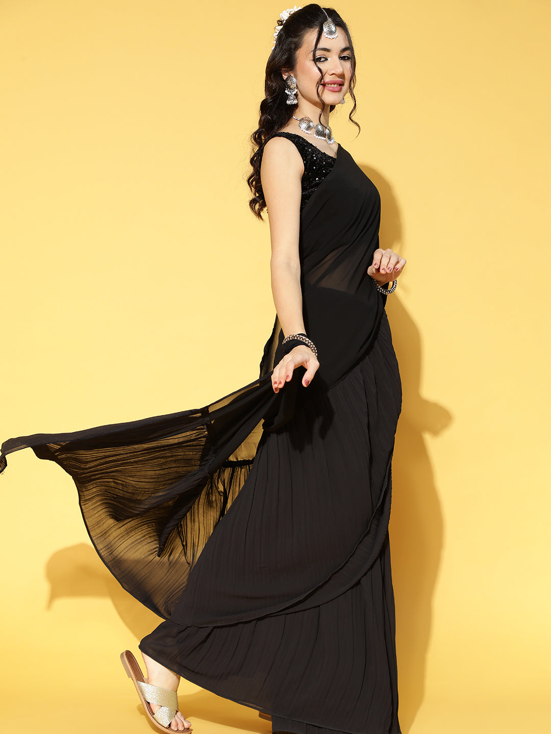 Saree Mall Black Solid Saree - Distacart