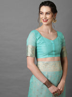 Thumbnail for Mitera Women Sky Blue Ethnic Woven Designed Festive Saree - Distacart