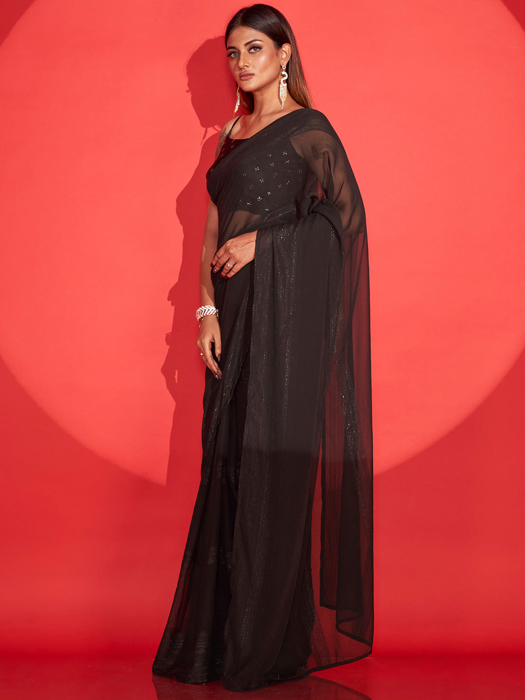 Tikhi Imli Striped Semi Sheer Ready to Wear Saree - Distacart