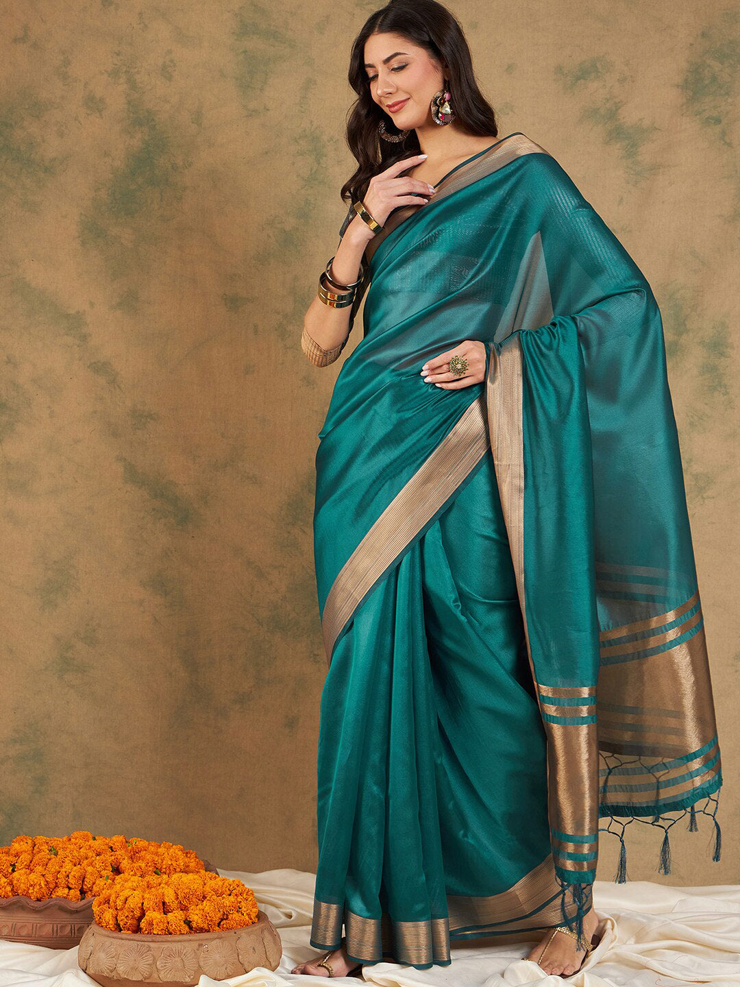 Sangria Organza Zari Kanjeevaram Saree - Distacart