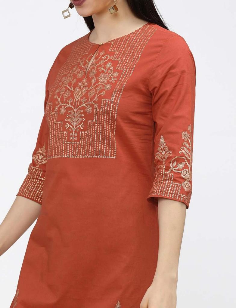 Maai Rayon Hand Printed Kurta Orange - Distacart