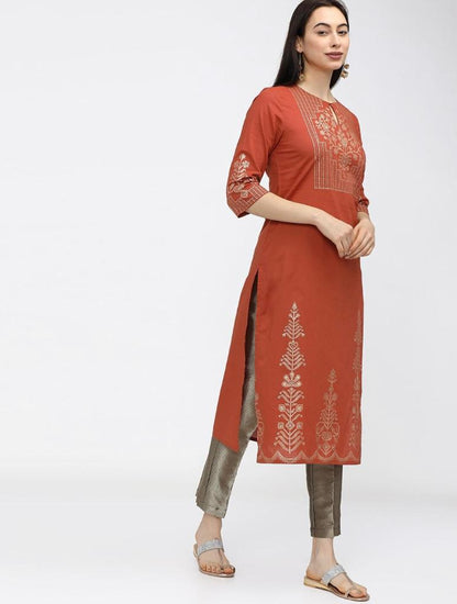 Maai Rayon Hand Printed Kurta Orange - Distacart