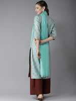Thumbnail for HERE&NOW Women Blue & Brown Printed Kurta with Palazzos & Dupatta - Distacart