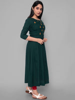 Thumbnail for Kalini Women Green Floral Yoke Design Thread Work Floral Anarkali Kurta - Distacart