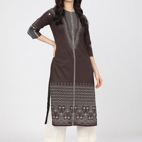 Maai Rayon Hand Printed Kurta Brown - Distacart
