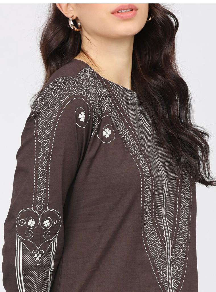 Maai Rayon Hand Printed Kurta Brown - Distacart