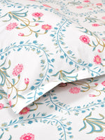 Thumbnail for haus & kinder Blossoms Pink & White 186 TC Cotton Queen Bedsheet With 2 Pillow Covers - Distacart