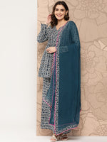 Thumbnail for Kalini Women Floral Printed Empire Pure Cotton Kurti with Palazzos & With Dupatta - Distacart