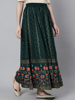 Thumbnail for Jaipur Kurti Women Green & Peach-Coloured Floral Khadi Printed Flared Maxi Skirt - Distacart