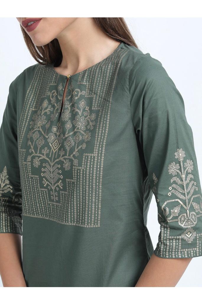 Maai Rayon Hand Printed Kurta Green - Distacart