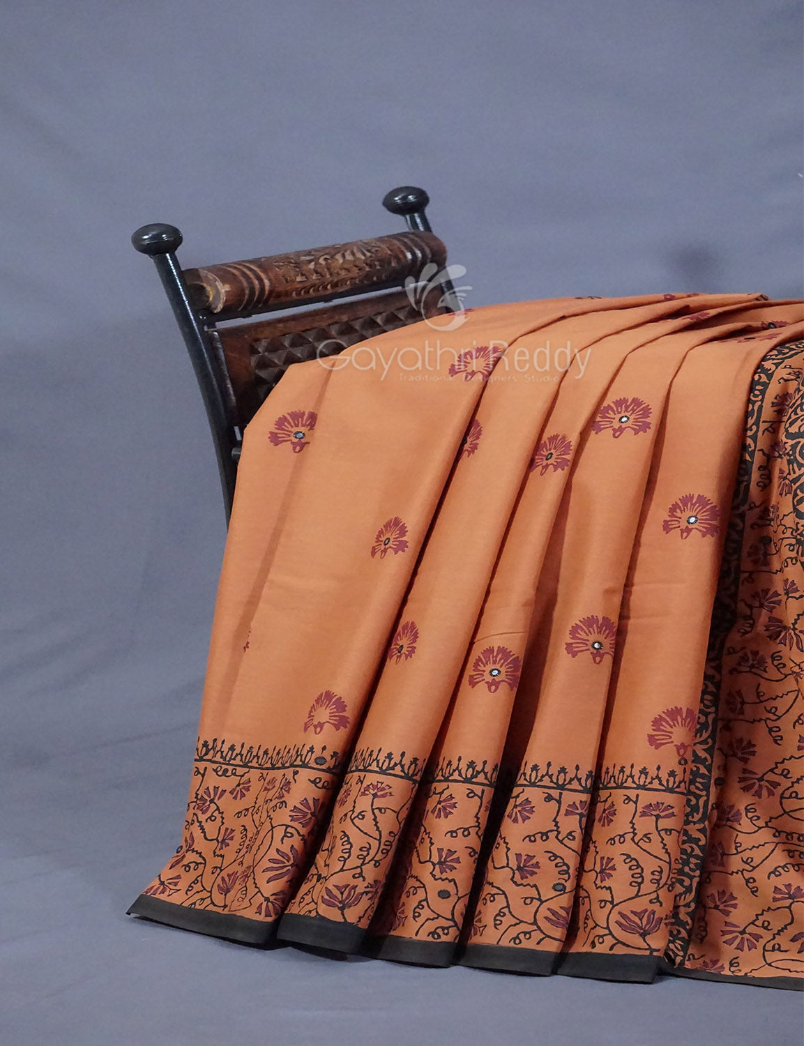 Dark Mustard Colour Block Print With Mirron Embroidered Pure Mulmul Cotton Saree By Gayathri Reddy Designer Studio - Distacart