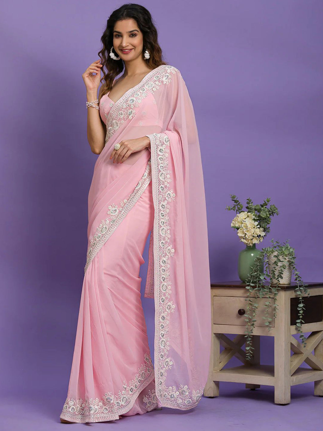 Kalini Sequinned Pure Georgette Saree - Distacart