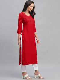 Thumbnail for Libas Red Embroidered Straight Kurta - Distacart