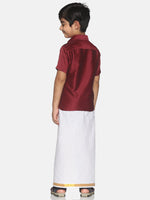 Thumbnail for Sethukrishna Maroon & White Solid Shirt and Veshti Set For Boys - Distacart