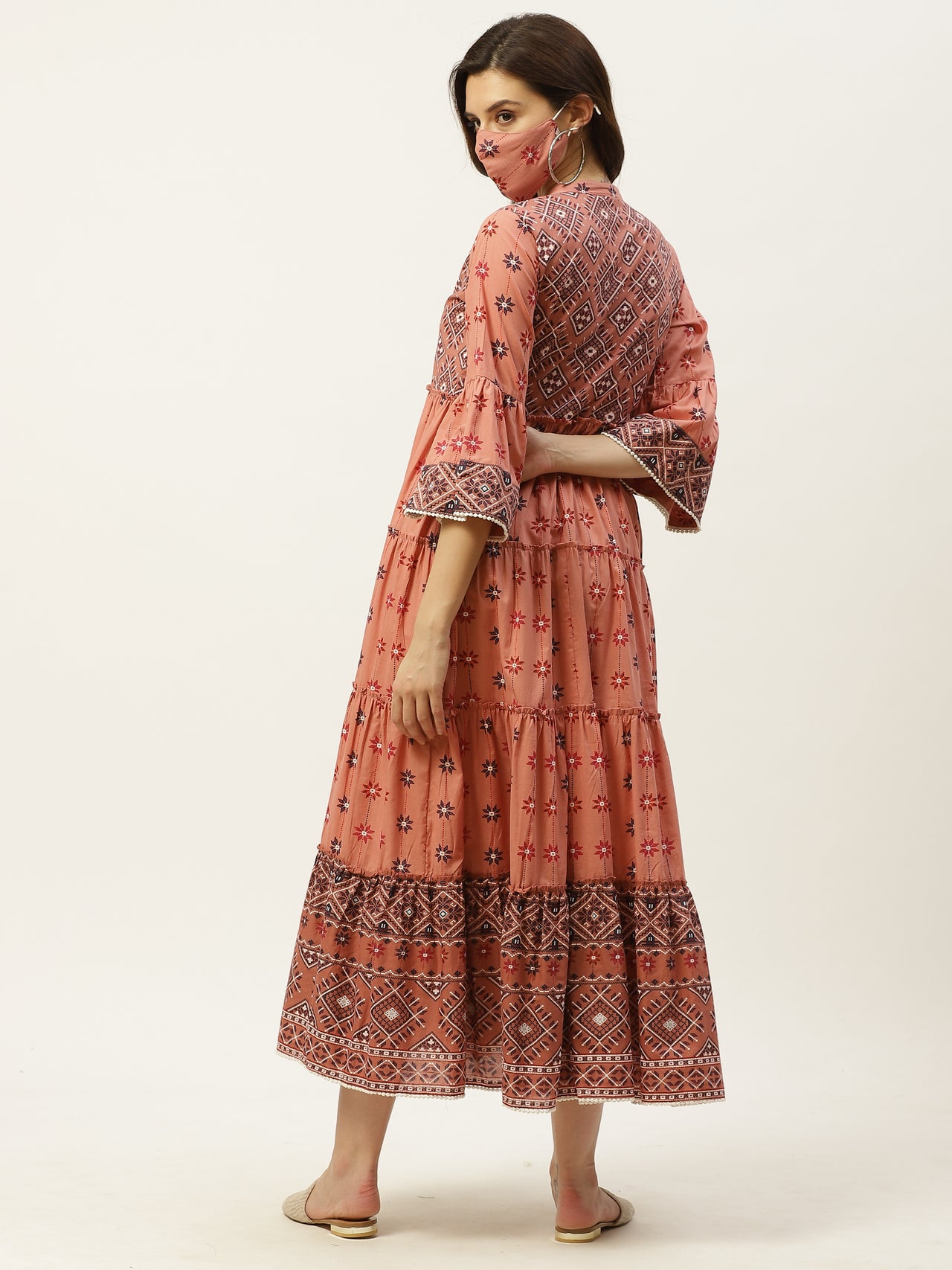 Juniper Womens Peach Cambric Printed Tiered Maxi Dress - Distacart