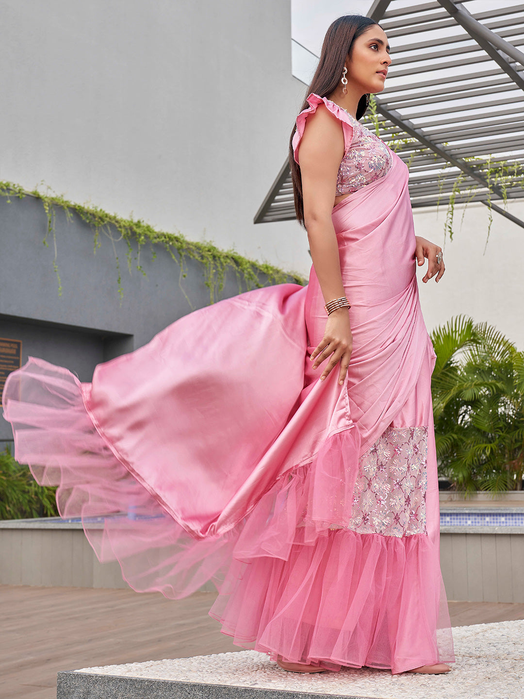 Tikhi Imli Sequinned Satin Ready to Wear Saree - Distacart