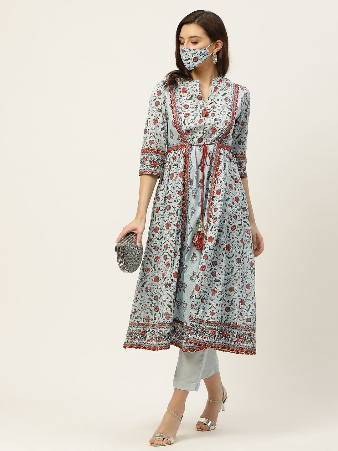 Juniper Womens Blue Cambric Printed Flared Kurta - Distacart