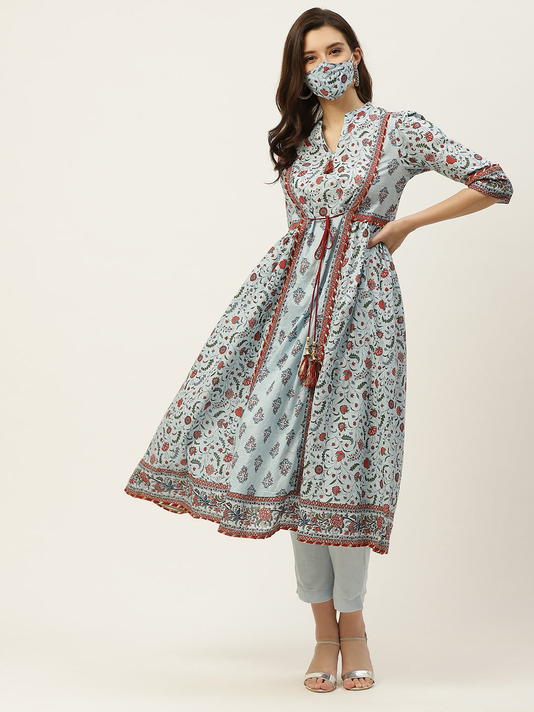 Juniper Womens Blue Cambric Printed Flared Kurta - Distacart