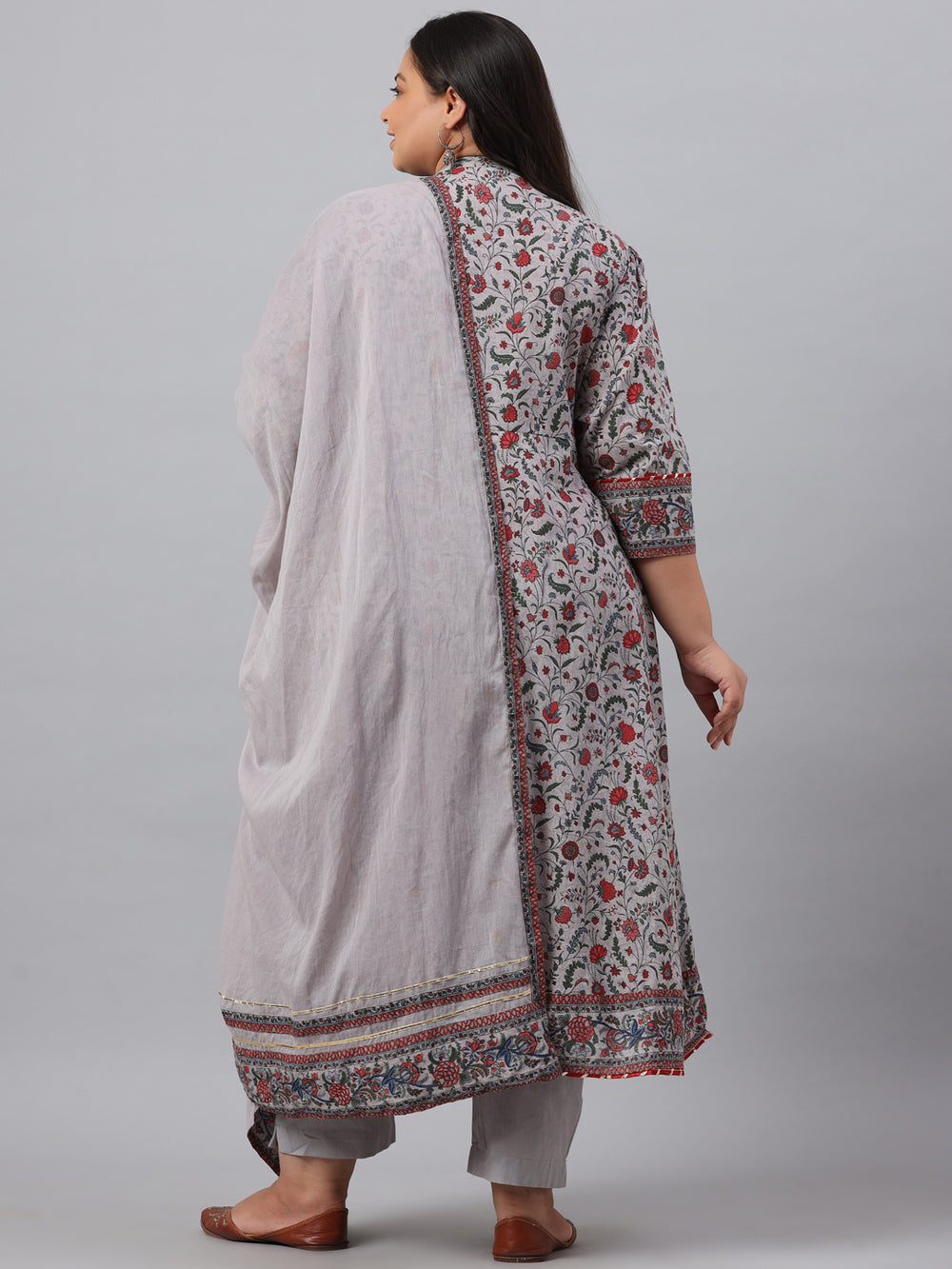 Juniper Women`s Grey Cambric Fusion Wear Printed A-Line Kurta Sets - Distacart