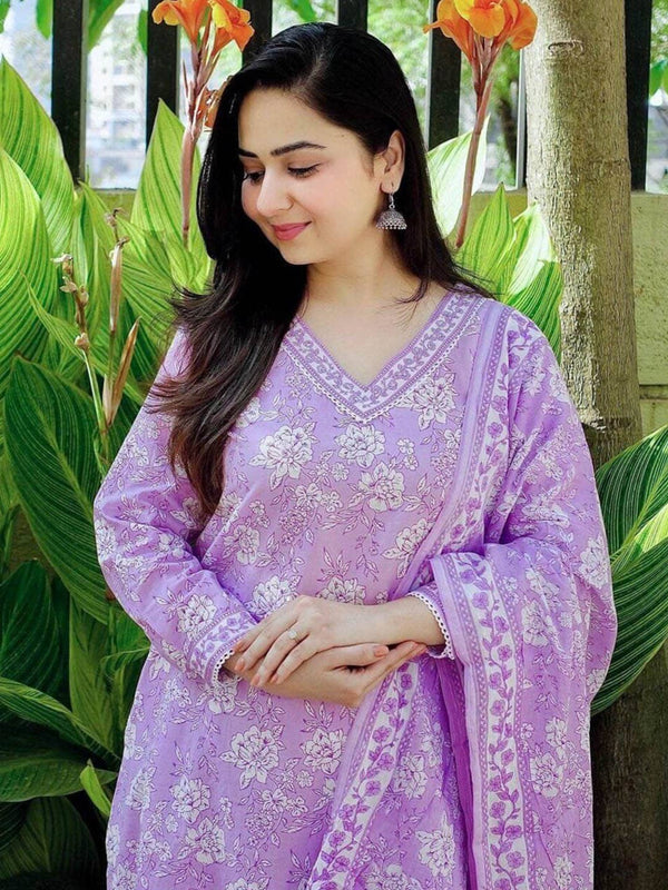 Kalini Floral Printed Regular Pure Cotton Kurta With Harem Pants & Dupatta - Distacart