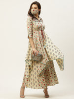 Thumbnail for Juniper Women Beige Cambric Printed Asymmetric Dress - Distacart