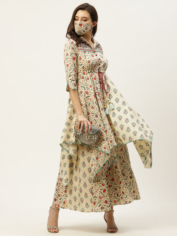 Juniper Women Beige Cambric Printed Asymmetric Dress - Distacart