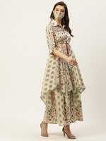Thumbnail for Juniper Women Beige Cambric Printed Asymmetric Dress - Distacart