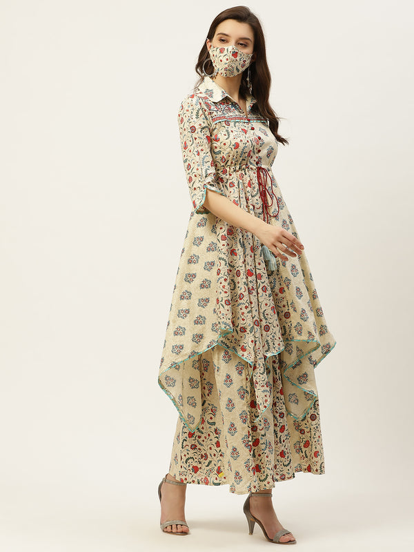 Juniper Women Beige Cambric Printed Asymmetric Dress - Distacart