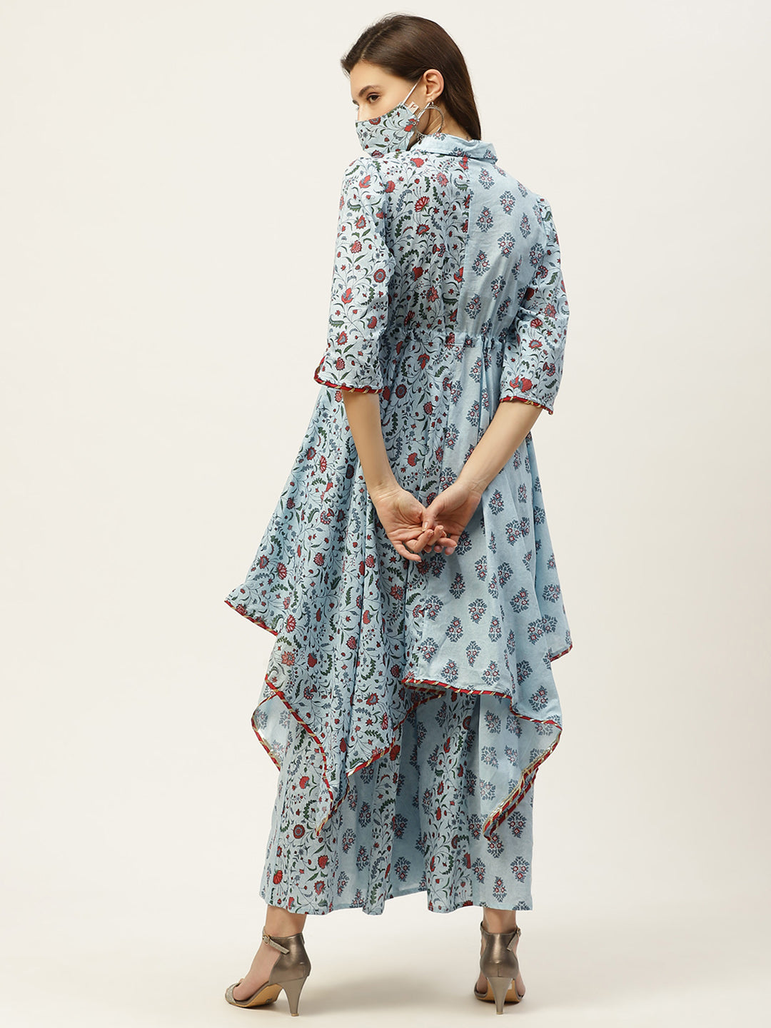 Juniper Women Blue Cambric Printed Asymmetric Clothing Set - Distacart