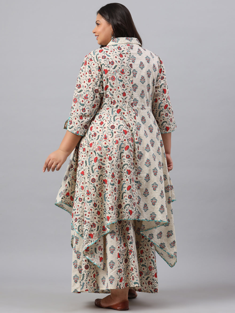 Juniper Women`s Beige Cambric Fusion Wear Printed Asymmetric Kurta Sets - Distacart