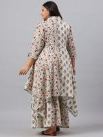 Thumbnail for Juniper Women`s Beige Cambric Fusion Wear Printed Asymmetric Kurta Sets - Distacart