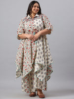 Thumbnail for Juniper Women`s Beige Cambric Fusion Wear Printed Asymmetric Kurta Sets - Distacart