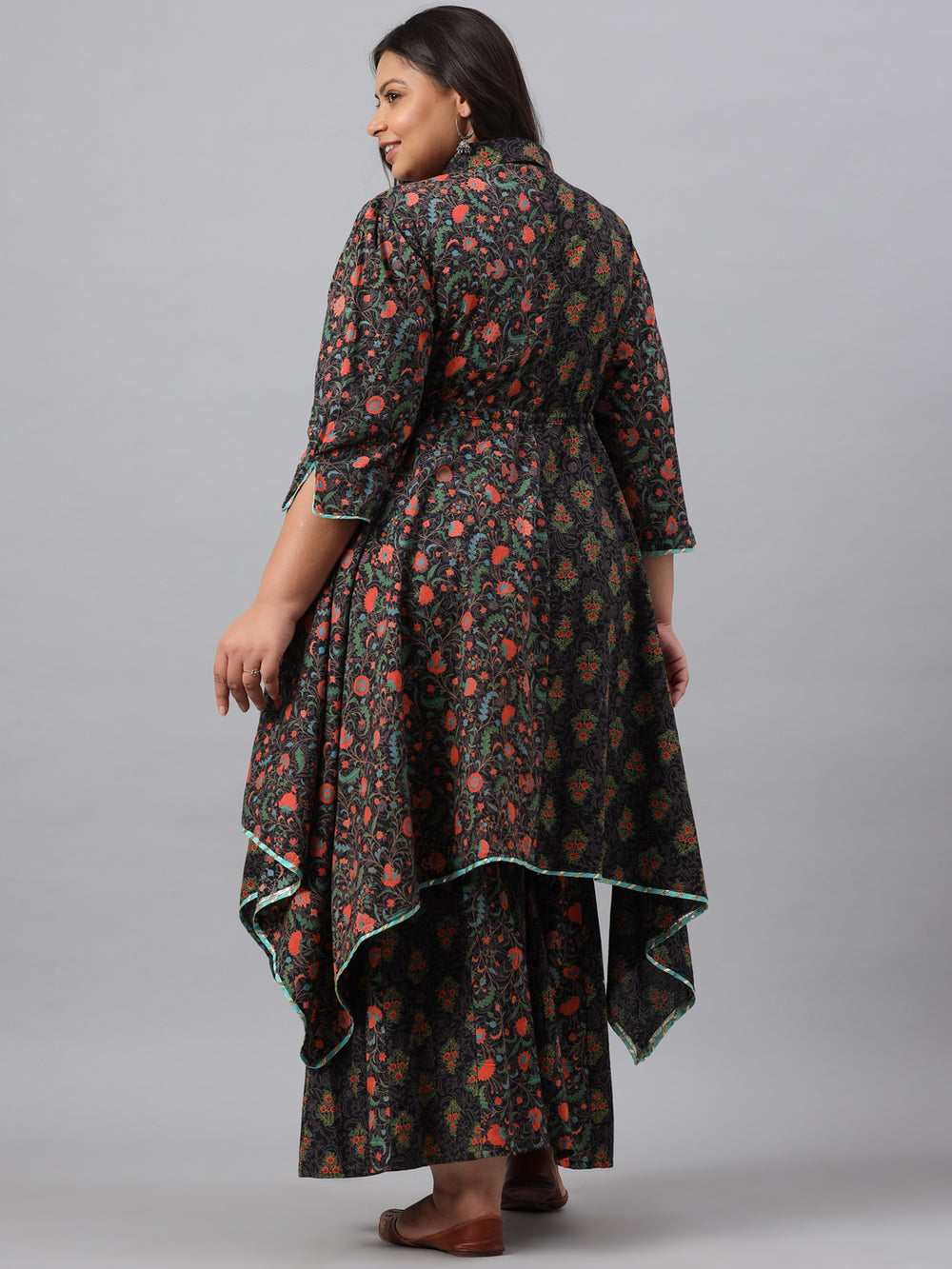 Juniper Women`s Black Cambric Festive Wear Printed Asymmetric Clothing Set - Distacart