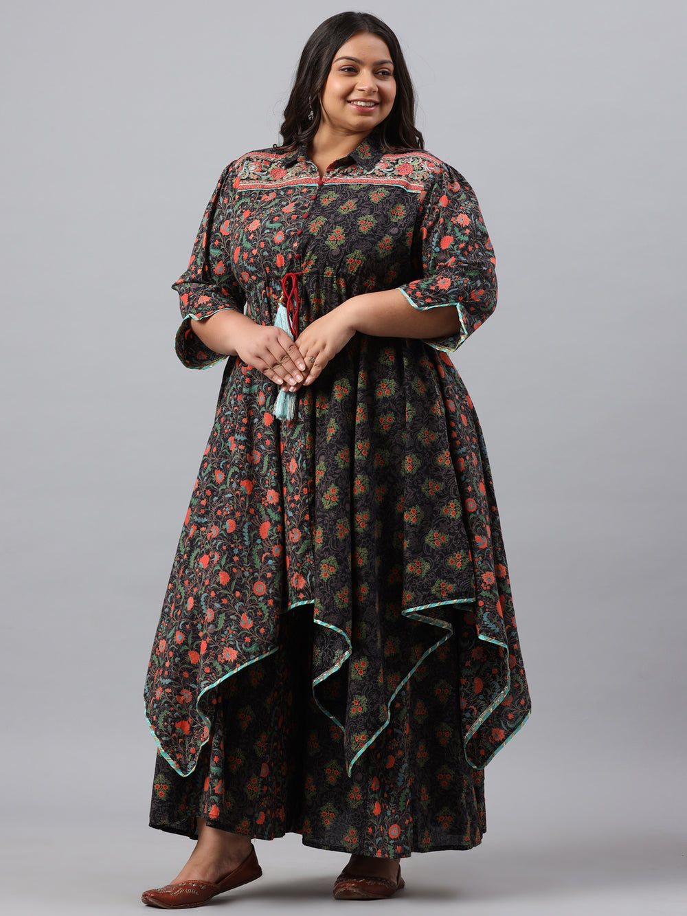 Juniper Women`s Black Cambric Festive Wear Printed Asymmetric Clothing Set - Distacart