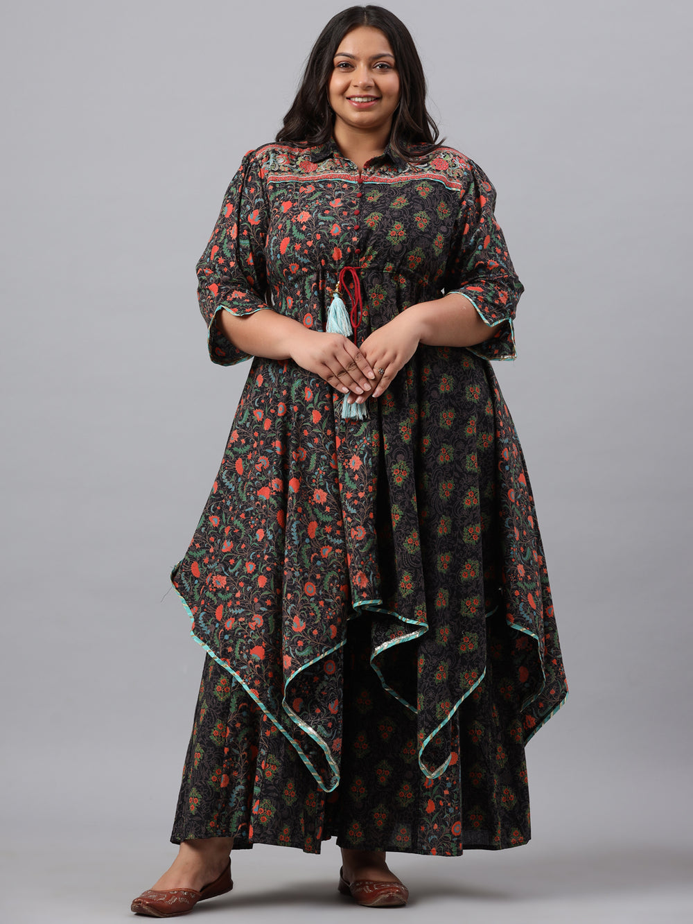 Juniper Women`s Black Cambric Festive Wear Printed Asymmetric Clothing Set - Distacart