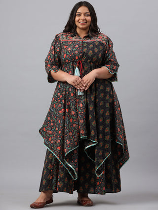 Juniper Women`s Black Cambric Festive Wear Printed Asymmetric Clothing Set - Distacart