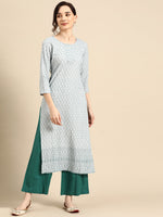 Thumbnail for Sangria Women White & Blue Ethnic Motifs Embroidered Thread Work Kurta - Distacart