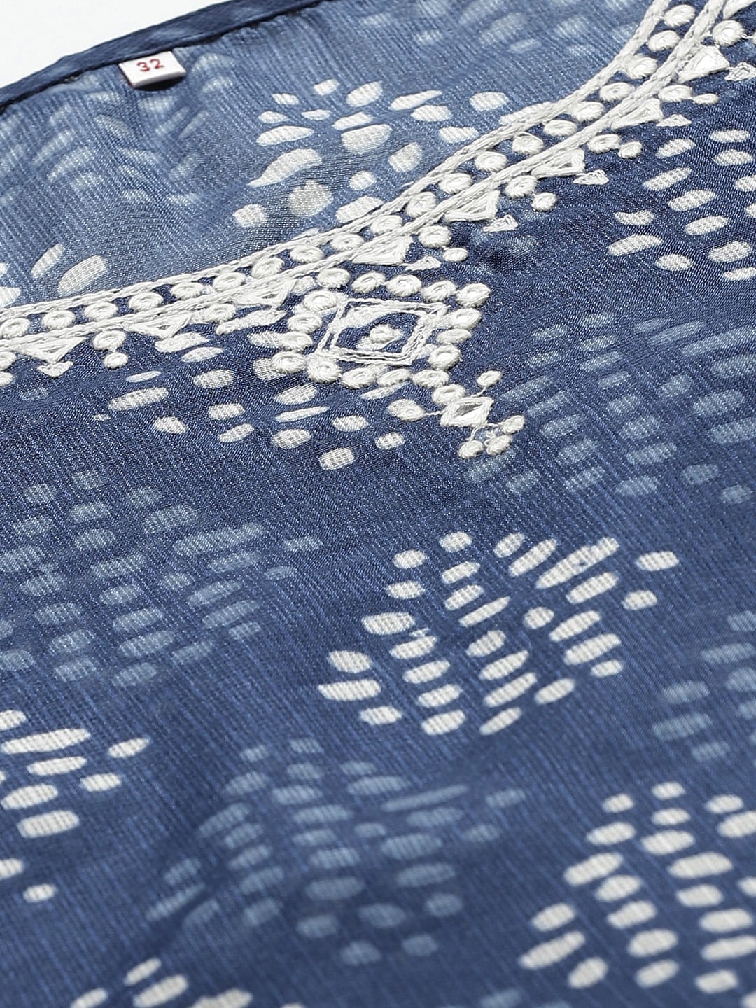 Biba Women Navy Blue & Off-White Printed Layered Kurta with Churidar & Dupatta - Distacart