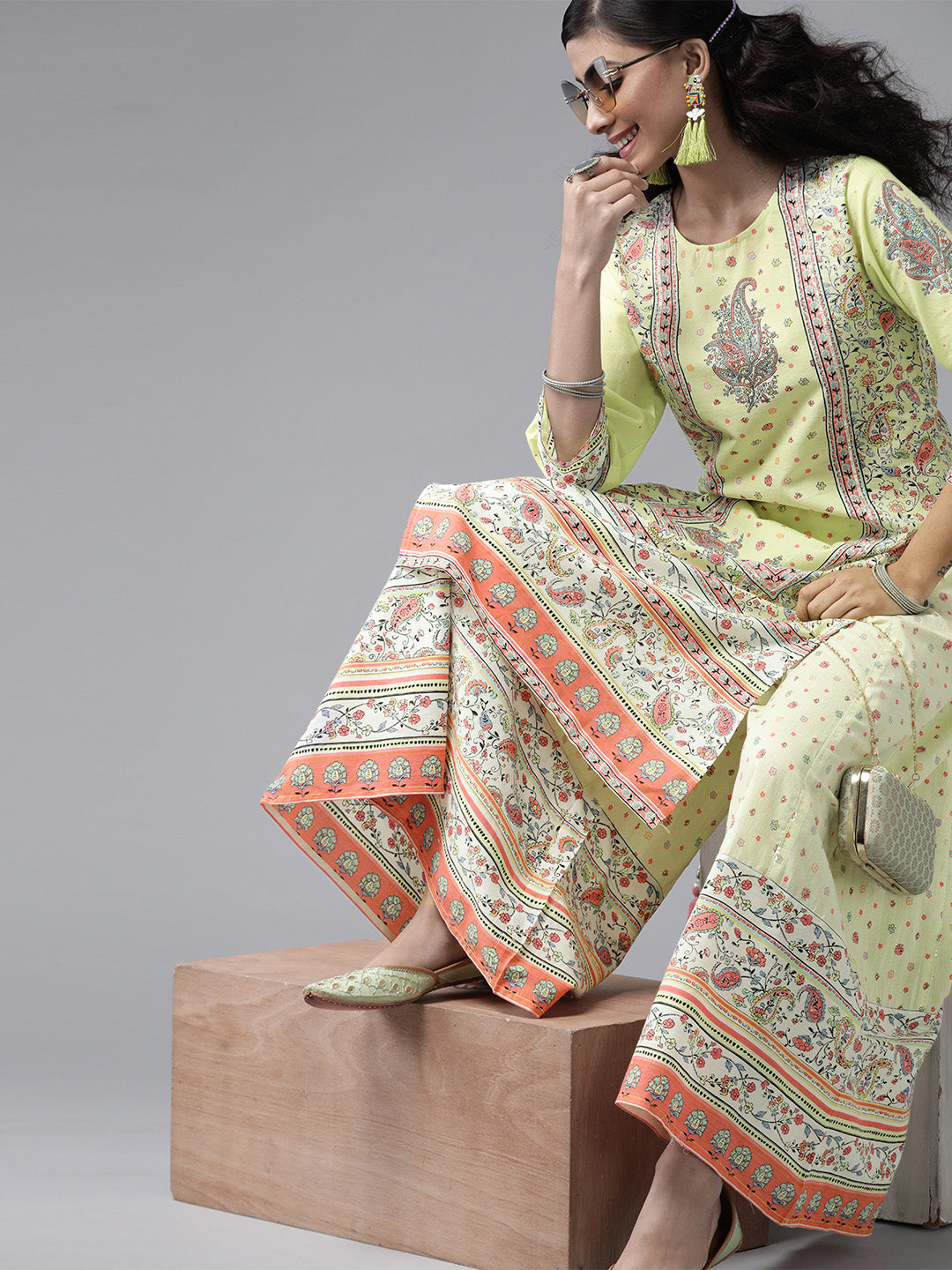 Juniper Women Limegreen Cambric Printed Straight Kurta Sets - Distacart