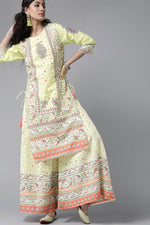 Thumbnail for Juniper Women's Limegreen Cambric Printed Straight Kurta Sets - Distacart