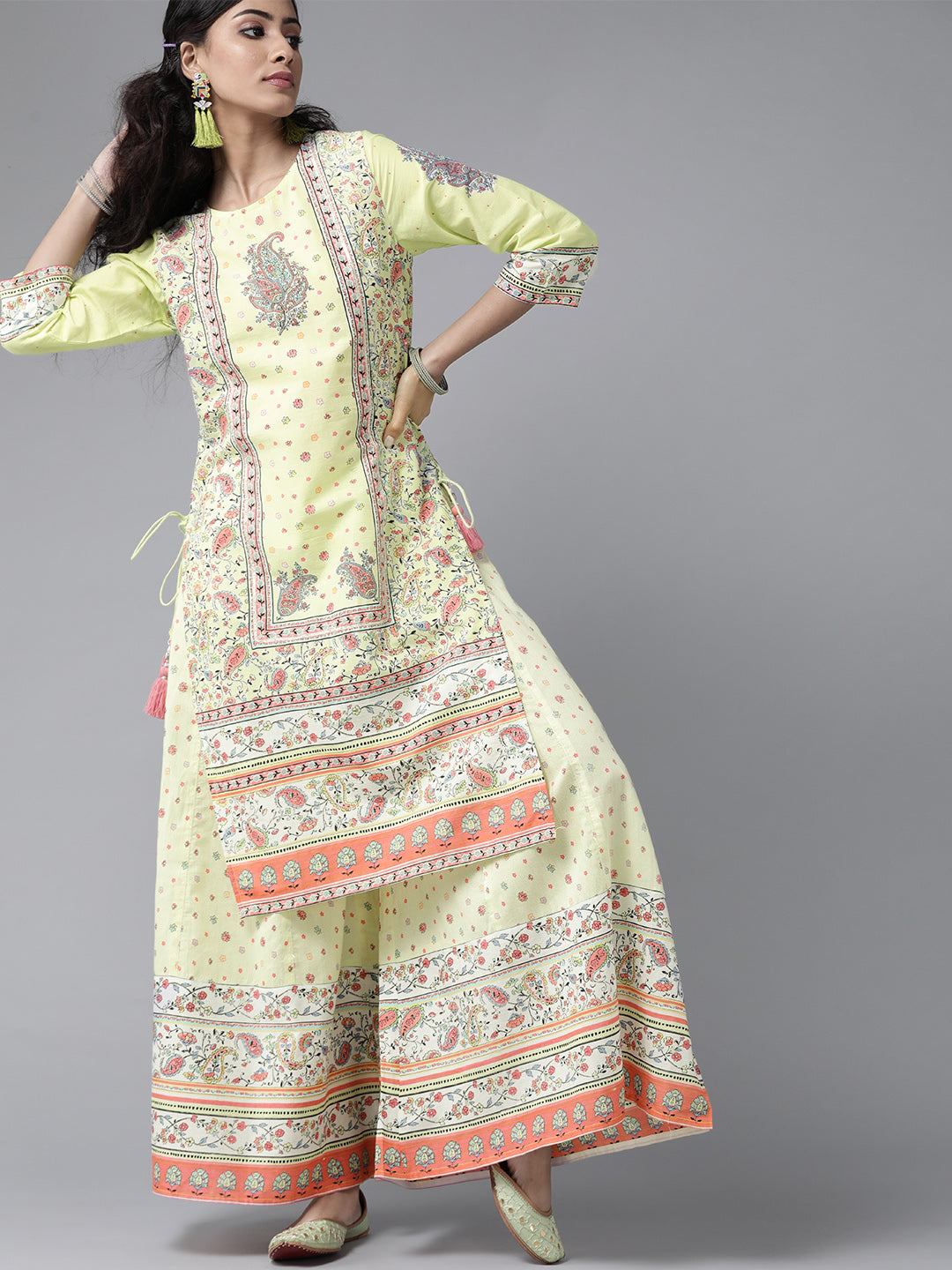 Juniper Women Limegreen Cambric Printed Straight Kurta Sets - Distacart